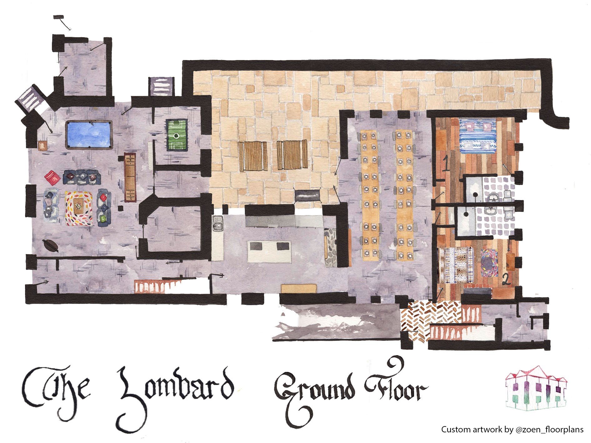 Kitchen, communal space, downstairs bedrooms